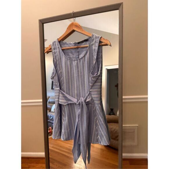 Women's Plaid Print Tank Top Sleeveless Belted Asymmetric Ruffle Hem Casual Blou - Picture 1 of 4